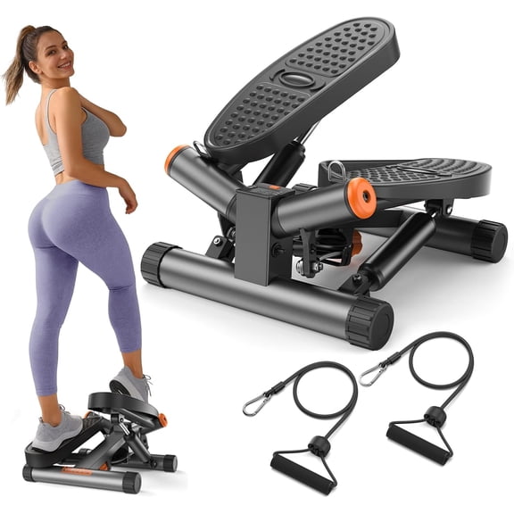 Stair Stepper with Resistance Bands, Hydraulic Mini Stepper with LCD Monitor, 300LBS Capacity Fitness Stepper for Home Exercise