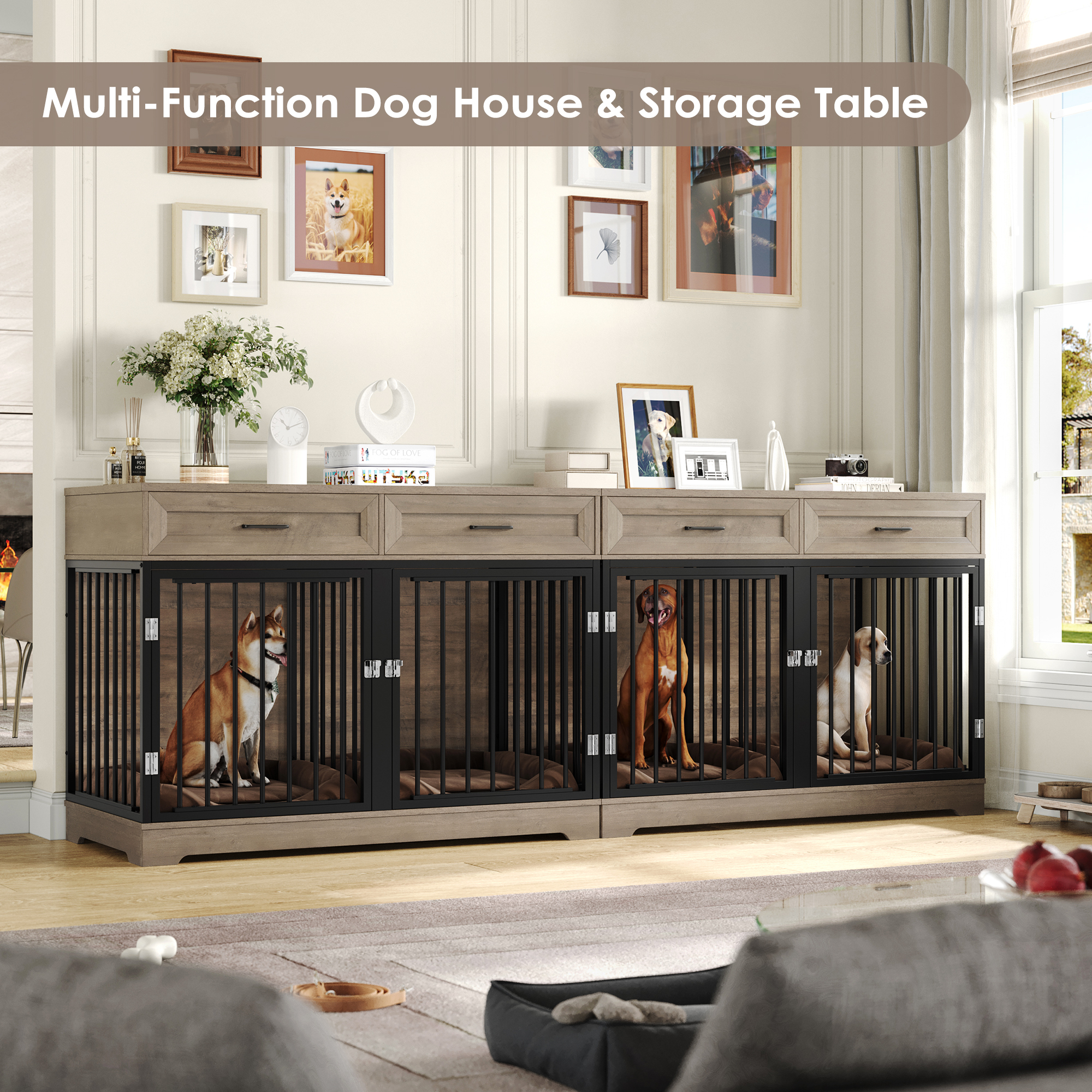 Homfa Dog Crate Furniture with Drawers, Gray photo 4