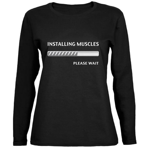 Installing Muscles Black Womens Long Sleeve T-Shirt - Small