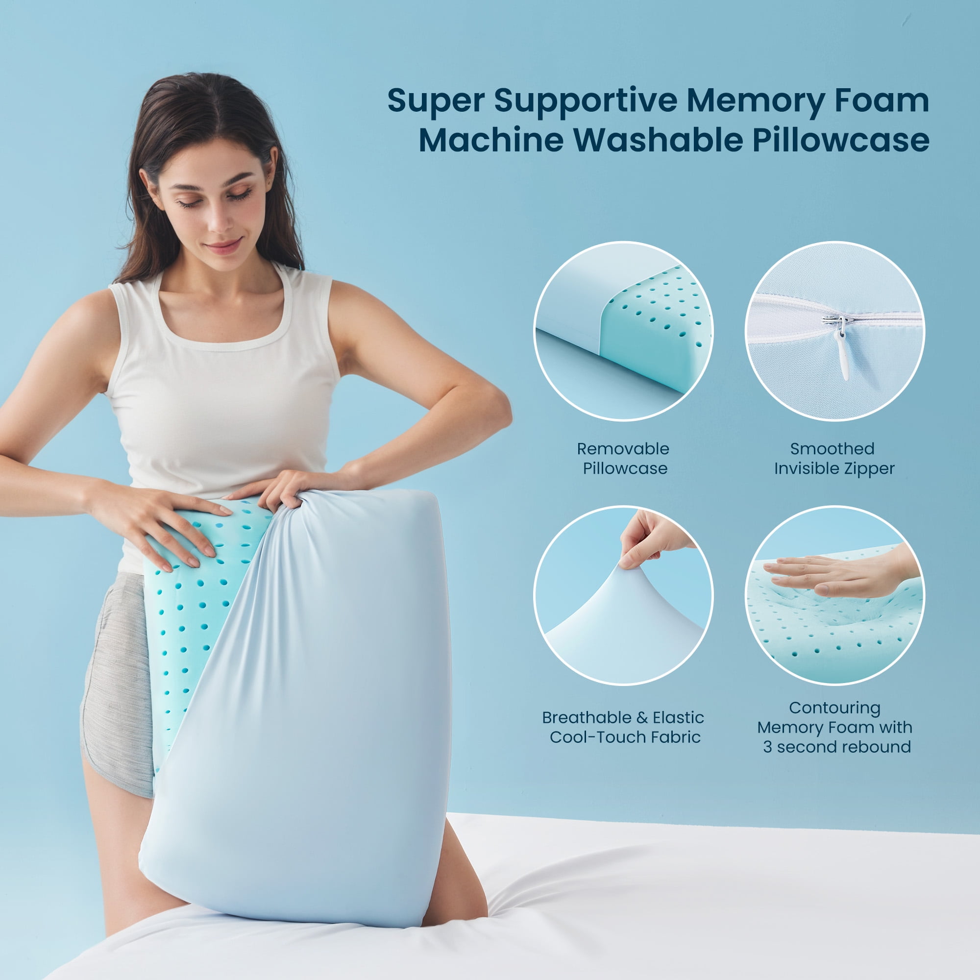 SLEEP ZONE Cooling Memory Foam Pillow Medium Firm Support for Back, Stomach and Side Sleepers (Blue, King, 2 Pack)