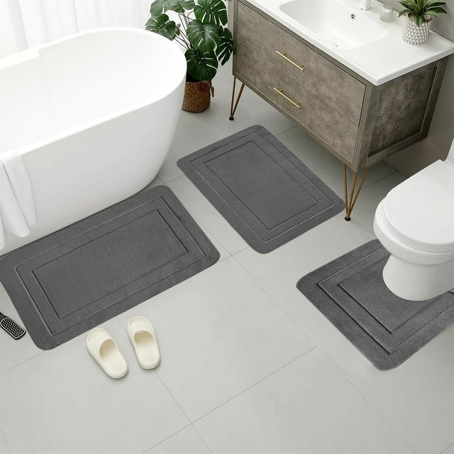 Tyidzon Bathroom Rugs Sets 3 Piece, Bath Mat Universal Soft Comfortable Water Absorption Non Slip Machine Washable Easy Dry Bathroom Mat, Gray