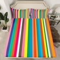 thumbnail image 2 of Feelyou Colorful Striped Teens Twin Sheet Sets, Cartoon Rainbow Geometric Twin Fitted Sheet, Cartoon Style Flat Sheet, Luxury Bedroom Decor, 3 Pieces, 2 of 7