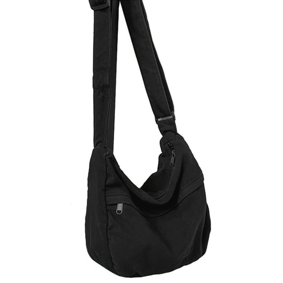 Nvzi Black Canvas Hobo Messenger Bag, Large Crossbody Tote with Multiple Pockets, Adjustable Strap, for Commuting