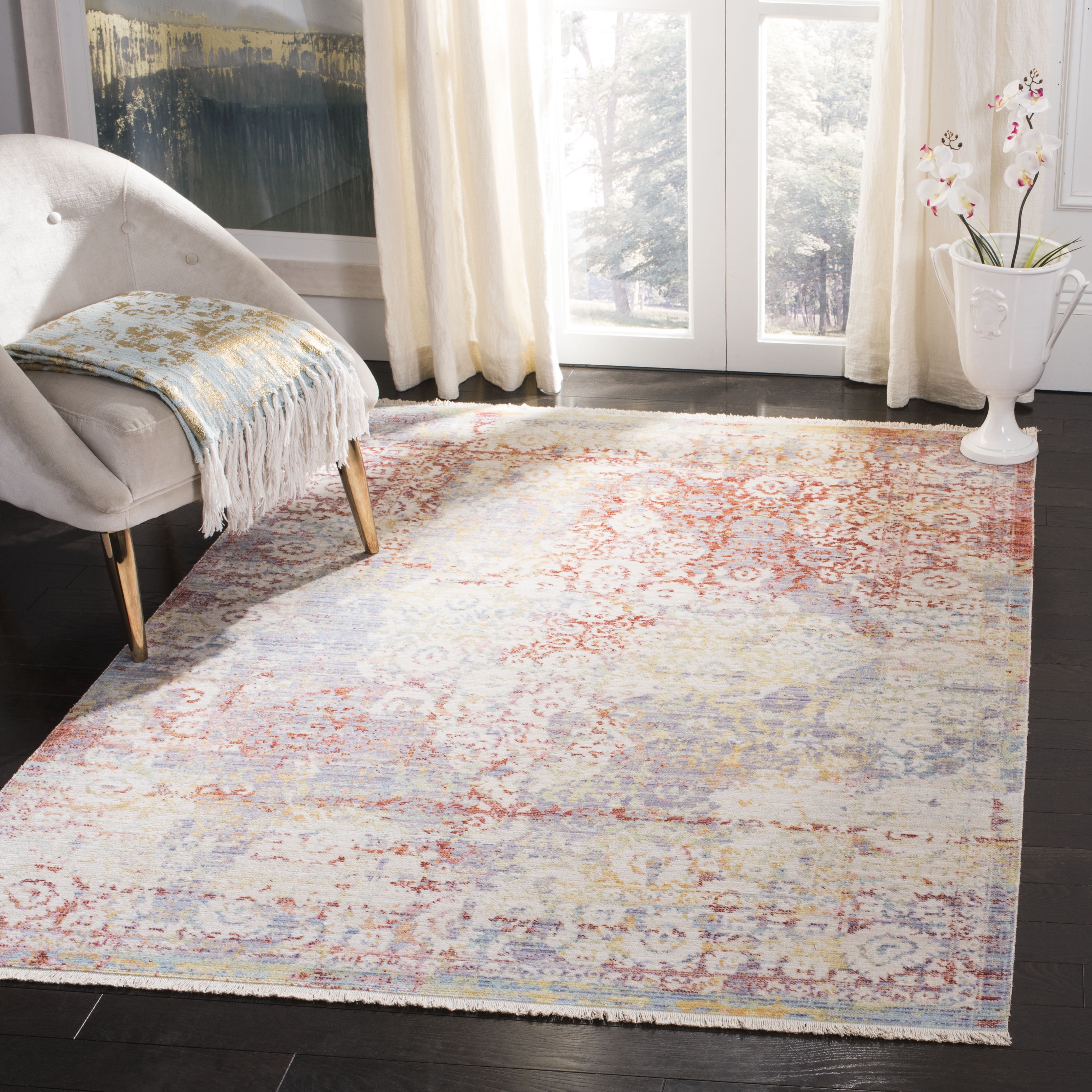 Purple 5' x 7' Cream Safavieh Windsor Collection WDS303A Shabby Chic Boho Distressed Area Rug Purple 5' x 7' Cream Safavieh Windsor Collection WDS303A Shabby Chic Boho Distressed Area Rug