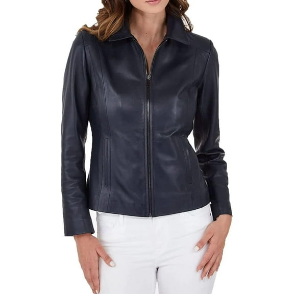 New Women Lambskin Real Leather Basic Jacket Causal Black outwear coat W111