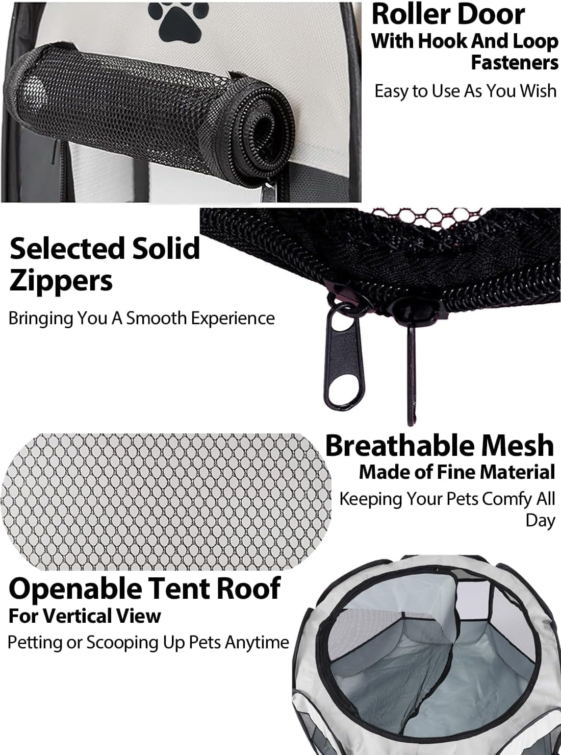 SAN LIKE 29" Portable Pets Playpen Foldable, Dog Crate with Zip, Puppy Playpen Kennel Washable, Indoor Pet Tent, Outdoor Pet Cage for Cats, Kitten, Small Dogs