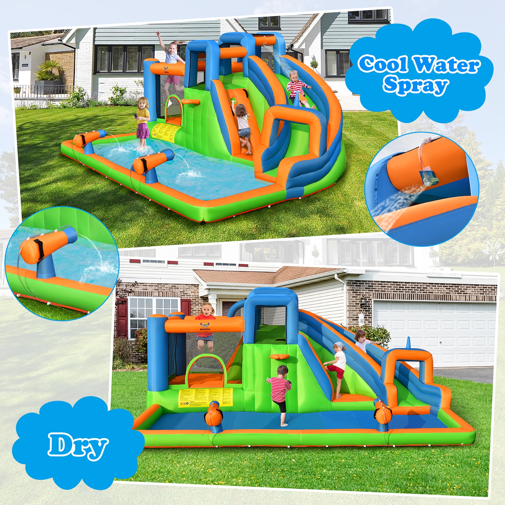 Gymax Inflatable Water Slide Giant Bounce Castle w/ Dual Climbing Walls & 735W Blower