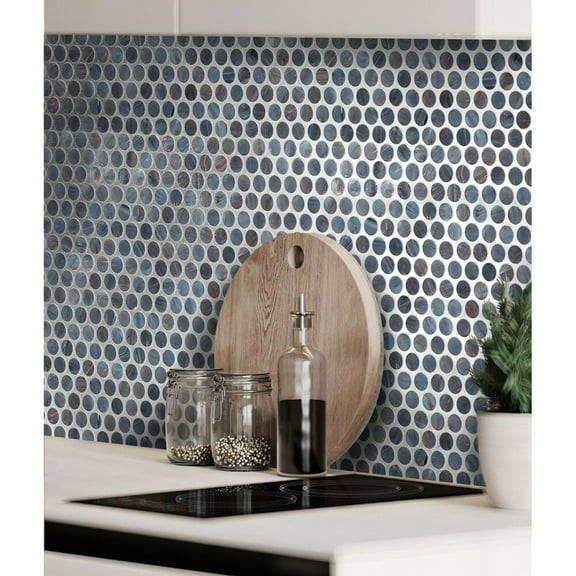Apollo Tile 10 pack 12.2-in x 12.2-in Gray and Blue Penny Round Glass Mosaic Floor and Wall Tile (10.34 Sq ft/case)