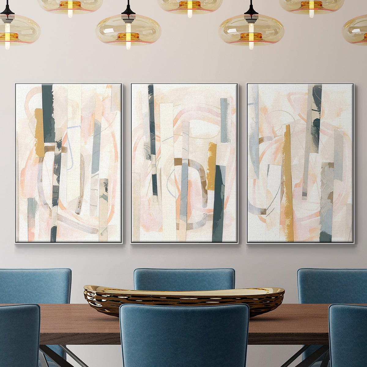 Melon Litmus I - Framed Premium Gallery Wrapped Canvas L Frame 3 Piece Set - Ready to Hang