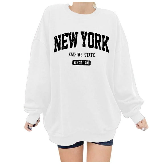 XIAOCHA Women's "New York" Letter Sweatshirt Loose Fit Crew Neck Pullover Top Casual Trendy Streetwear Sweatshirts