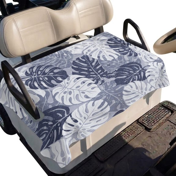 Golf Cart Seat Cover Blue Monstera Leaves Club Car Golf Cart Seat Covers Soft Absorbent Golfcart Towel Blanket Tropical Palm Leaves Golf Seat Covers for Cart Decor Fits 2 & 4 Passenger 51"x31"