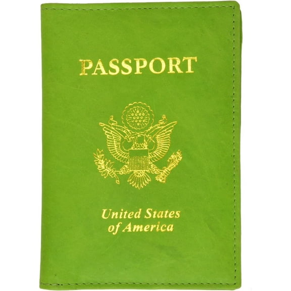 Marshal 601 USA Gold Genuine Leather Passport Cover for Travel with Credit Card Slots Lime Green