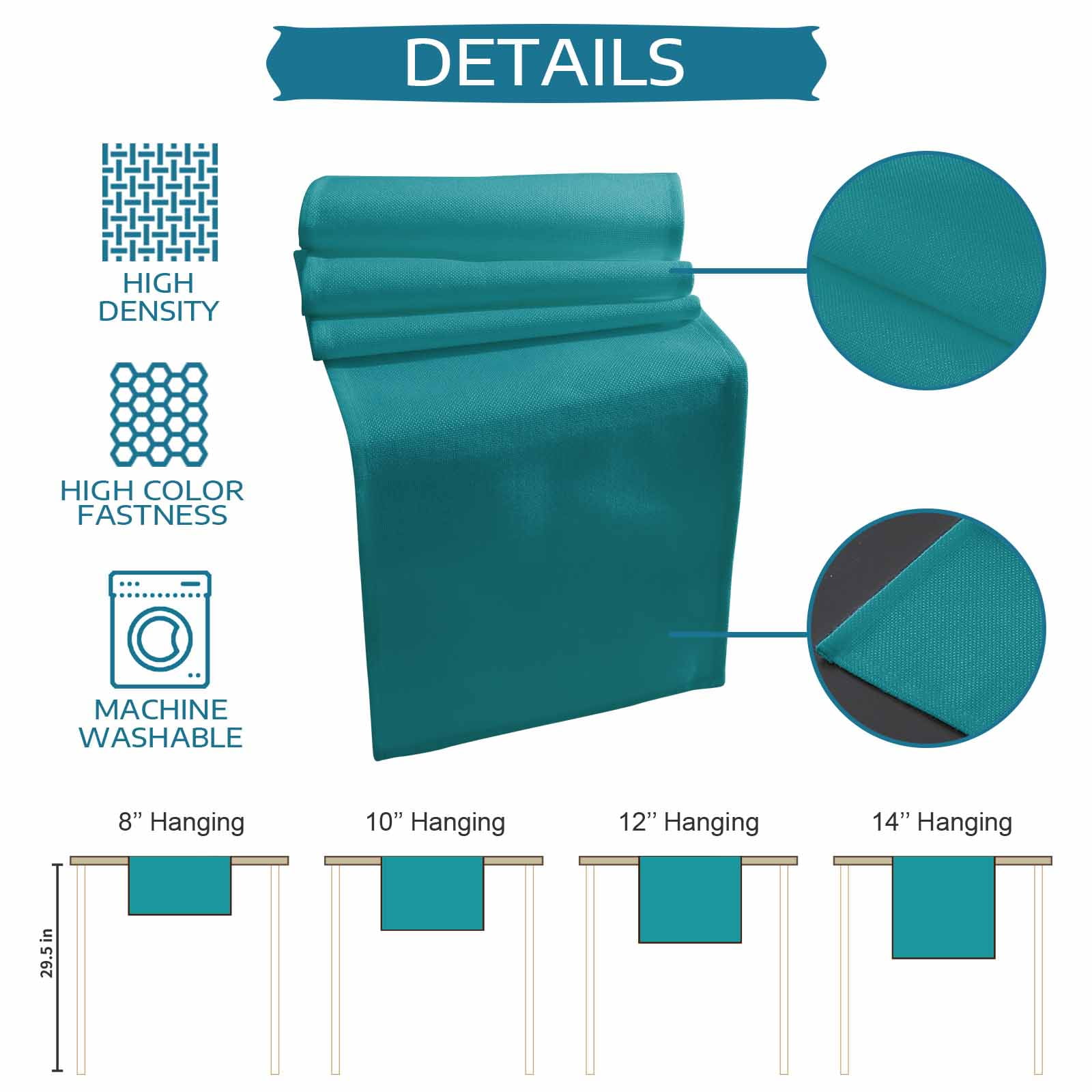 Teal Cotton Linen Table Runner for Dining Kitchen, Turquoise Pure Teal Wedding Outdoor Party Tablerunners Decoration, Dresser Scarf Coffee Tablecloth Runners 13x70 Inches