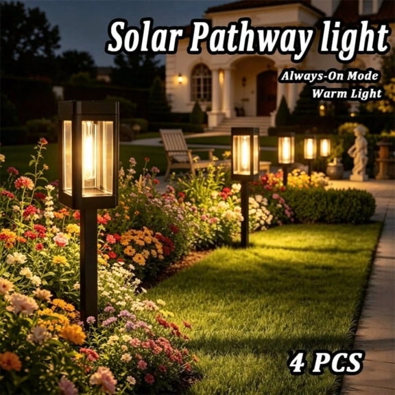 4 Pack Solar Pathway Lights Outdoor, LED Edison Filament Garden Lights with Warm White Glow, Waterproof Landscape Stake Lights for Yard, Lawn, Walkway, Patio, Driveway and Garden Decoration