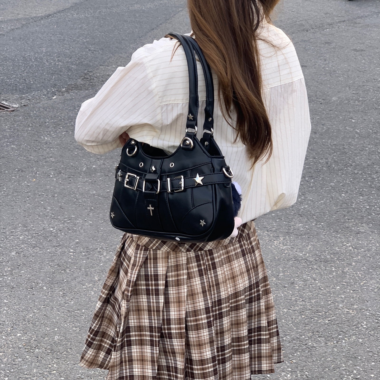 HUISZJ Metal Stud Crossbody Bag with Handle, Large Capacity Shoulder Bag, Portable Commute Bag for Travel Shopping Work, style2
