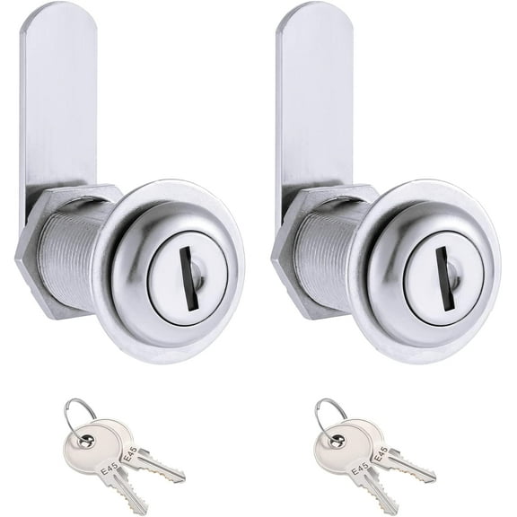 Secure Cabinet Locks, Upgrade Zinc Alloy Cam Lock Set Keyed Alike for Cabinets RV Storage, Easy Installation, Chrome Plated Waterproof Anti-Rust, 2 Locks with 4 Keys for Wide