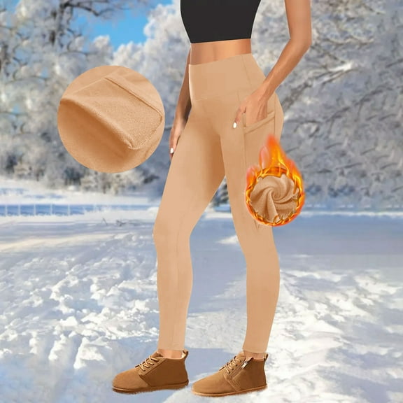 Meichang Fleece Lined Leggings Women with Pockets High Waisted Warm Winter Yoga Pants for Women Thermal Running Workout Leggings Under 10 Dollars