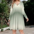 thumbnail image 2 of Sage Green Gray Gradient Long Sleeve Dresses For Women Vintage Elegant Party Dress Oversized V-neck Dress S-8XL, 2 of 7