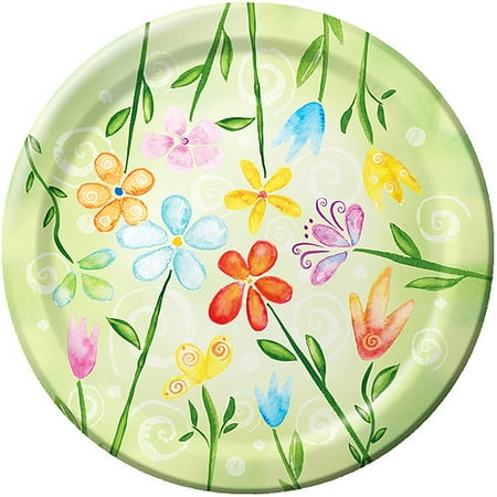 Creative Expressions 7'' Luncheon Plates - 8-Pack, Watercolor Blooms
