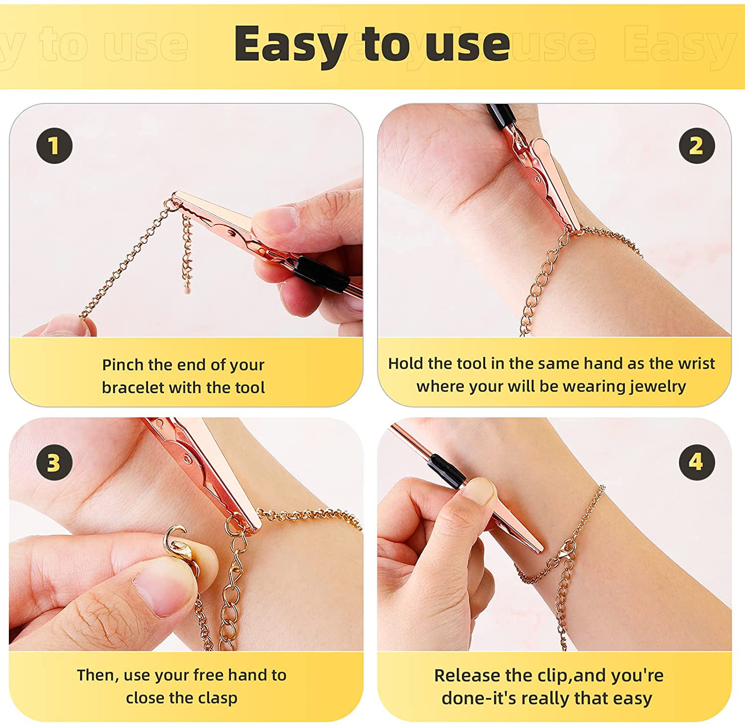 Gold Bracelet Tool Jewelry Helper- Bracelet Fastener Helper with Watch  Clasps, Zipper Pull, Necklace, Wrist Strain, Easy Bracelet Holder 