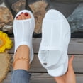 thumbnail image 2 of Women's Platform Sandals, Breathable Knit Open-Toe Slip-On Shoes, Comfortable Wide Width Casual Dress Sandals for Daily Walk Summer, Black/White/Beige, 2 of 10