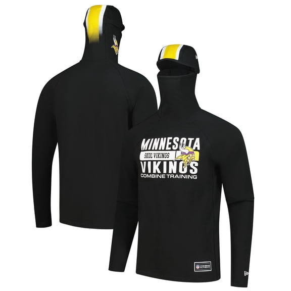 Men's New Era Black Minnesota Vikings Functional Fandom Balaclava Helmet Stripe Tri-Blend Hoodie