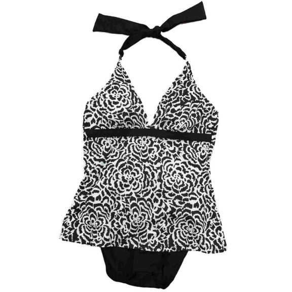 Womens White & Black Floral Bathing Flower Single Piece Swimming Suit Small