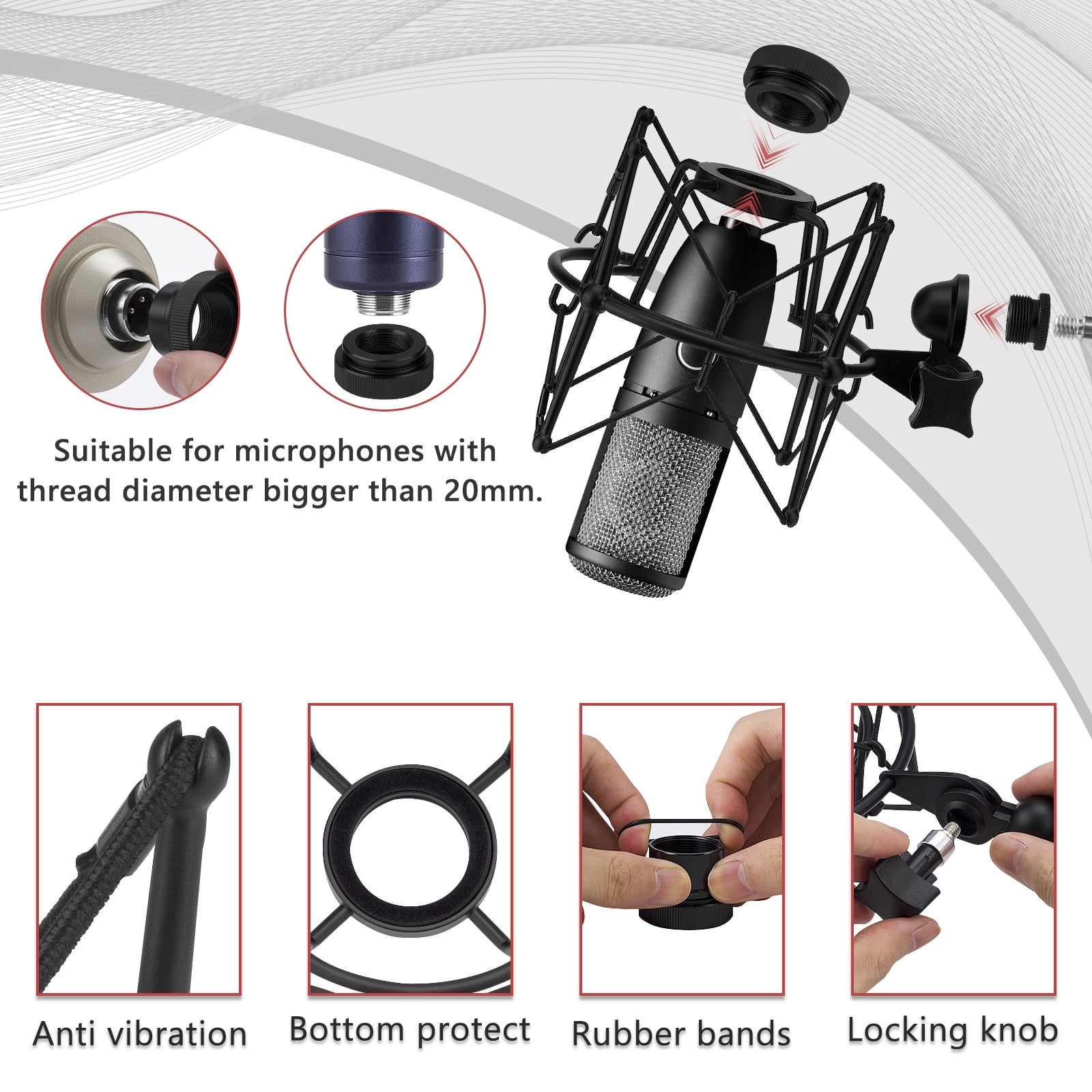 Geekria for Creators Microphone Shock Mount Compatible with AKG P120, P220, P420, P820 Mic Anti-Vibration Suspension Adapter Clamp Mic Holder Clip (Black / Metal)