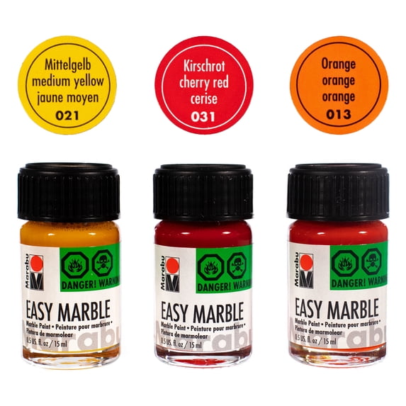 Marabu Marble Paint Starter Set – Craft County Packs of 3 – Deep Sea/Fresh/Elegance/Sunrise – 15ml Bottles – Easily Paint Flat and Dimensional Surfaces