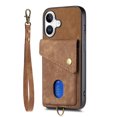 thumbnail image 2 of For Iphone 16 Retro Card Wallet Fold Leather Phone Case With Strap(Brown),iPhone 15 Pro, 2 of 8