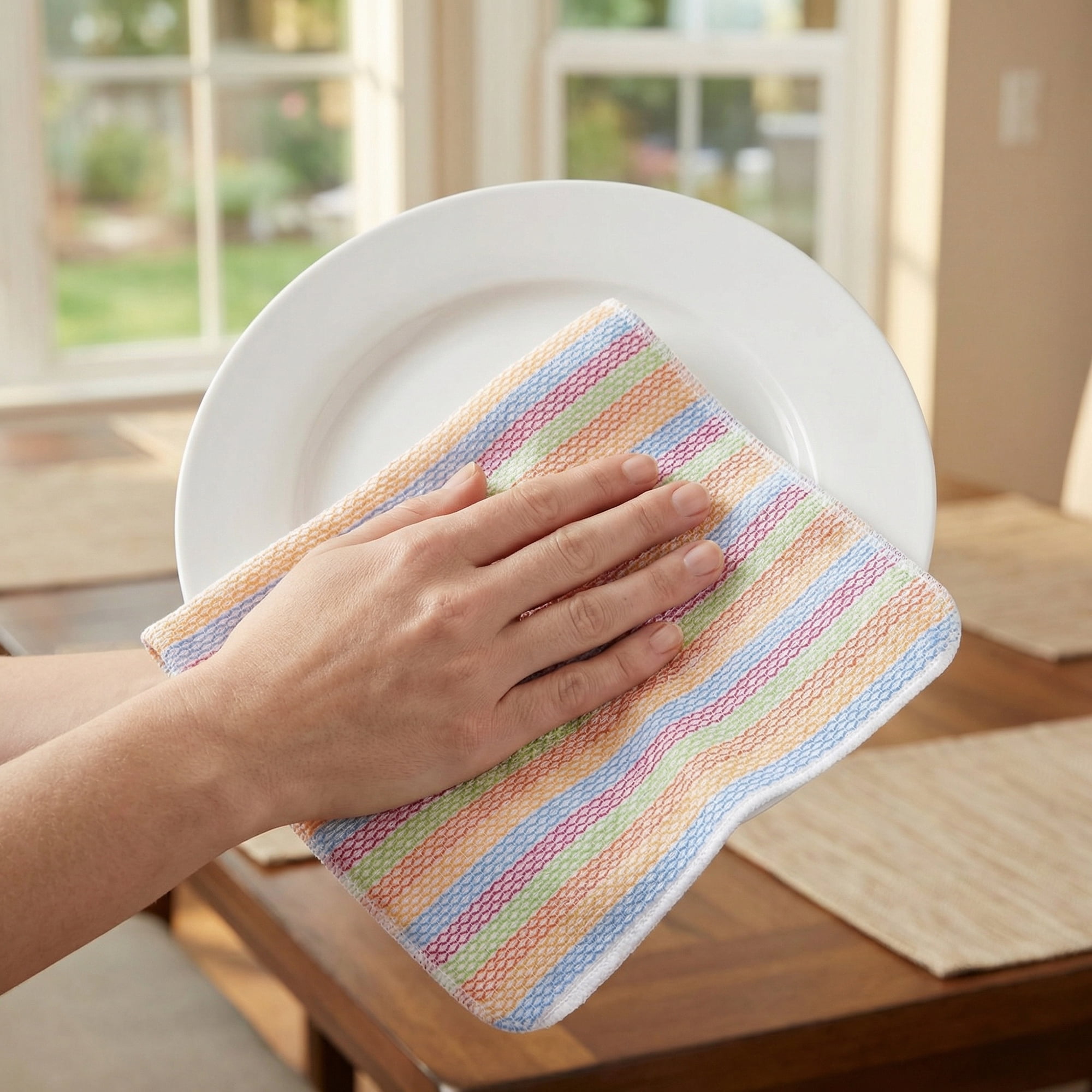 Unique Bargains 6 Pack Cotton Striped Cloths Red Blue Yellow 14" x 14"