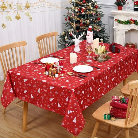 

Christmas Rectangle Tablecloth Xmas Tree Print Waterproof Table Cover Decor