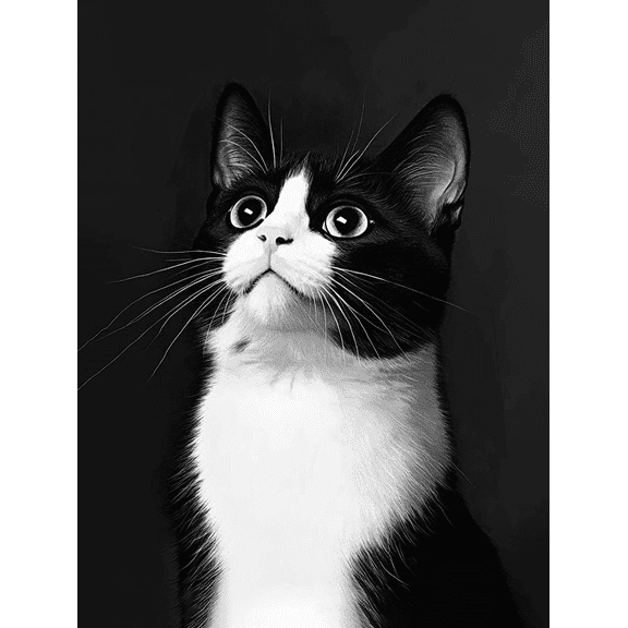 Black and White Cat Canvas Painting，Suitable for Living Room， Bedroom， Office， Bathroom， and Kitchen Decor.
