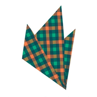 2 Piece Set: Jacob Alexander Men's Diagonal Checkered Plaid Extra Long Neck Tie Pocket Square - Green Orange