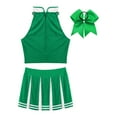 thumbnail image 6 of Aiihoo Womens School Girls Cheerleading Team Uniform Outfits 3Pcs Sleeveless Crop Tops with Pleated Skirt and Headwear Green XL, 6 of 7
