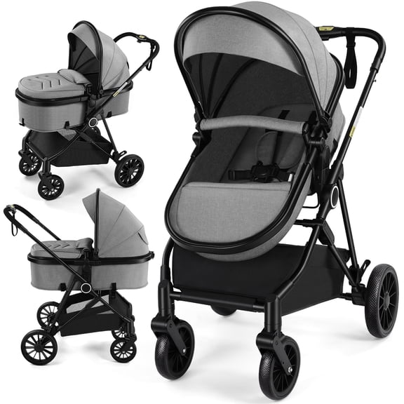 Vomeast Baby Stroller, Foldable Lightweight Travel Stroller, Reversible Seat, 5-Point Harness, Adjustable Canopy, Gray