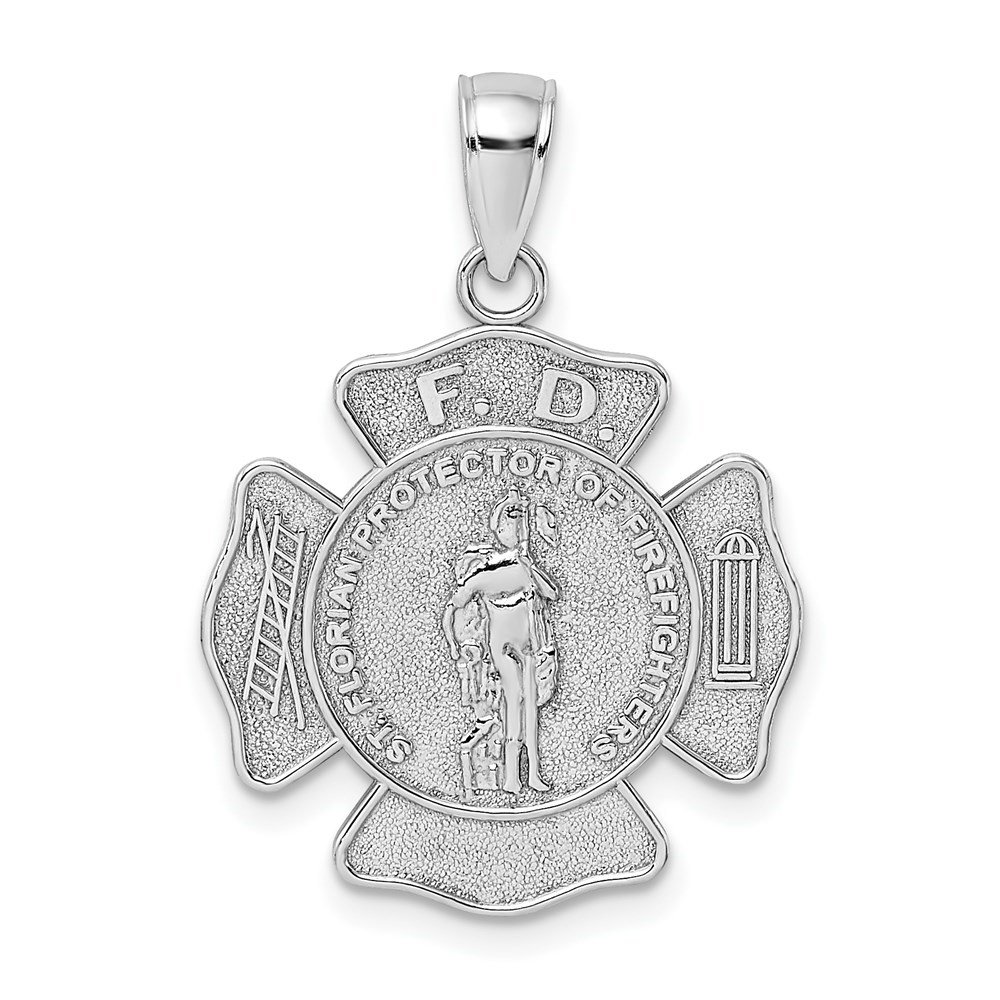 Auriga Fine Jewelry 14K White Gold Fire Department FD St. Florian Badge Pendant for Women