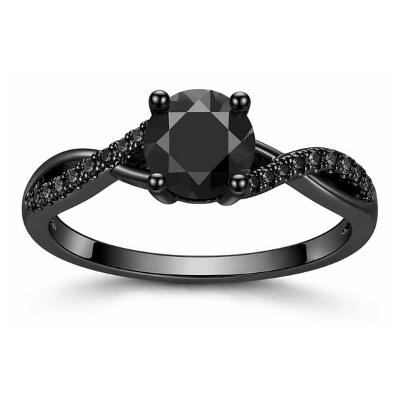 Queena Solitiare Black Engagement Ring for Women Sterling Silver CZ Ginger Lyne Collection
