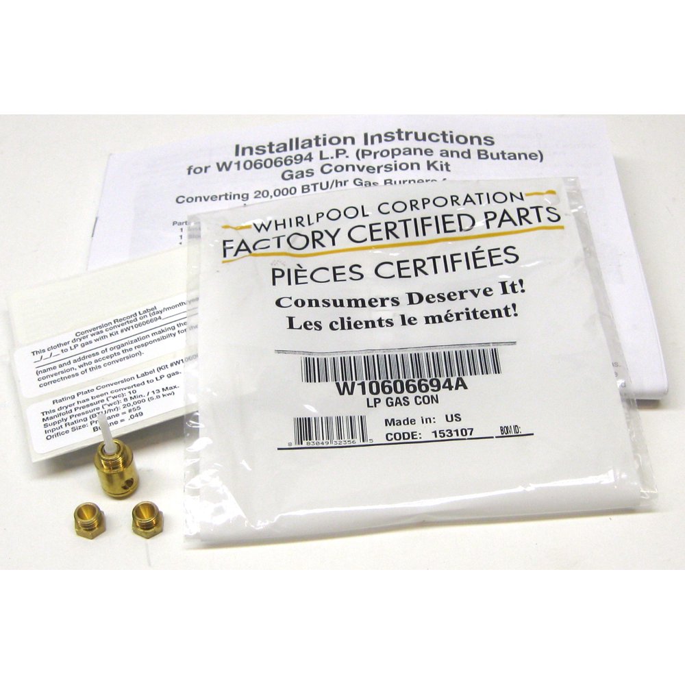 Whirlpool Kitchenaid Kenmore LP Propane Gas Dryer Conversion Kit