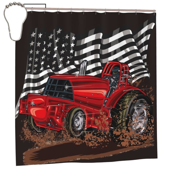 Honeii tractor Print Shower Curtain 72x72in,Bathroom Curtain,Waterproof Fabric Shower Curtain Set with Hooks