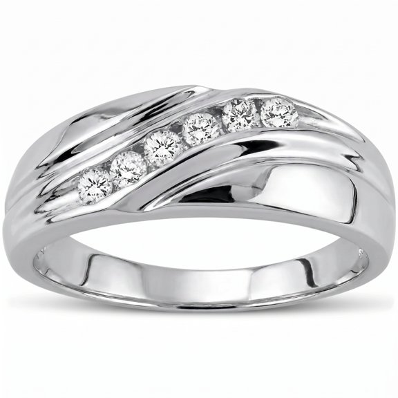 Pompeii Mens 14K White Gold 1/4ct Diamond Wedding Ring High Polished Smooth Band (G/H,I1)