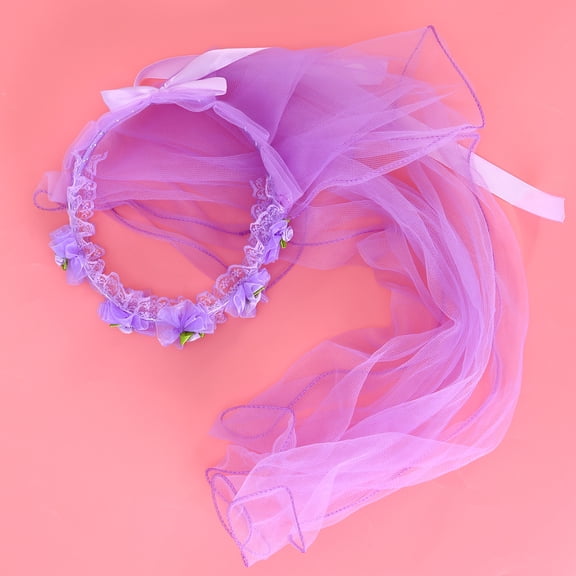 PBPBOX Purple Lace Wedding Veil with Floral Wreath Headband for Elegant Wedding Use