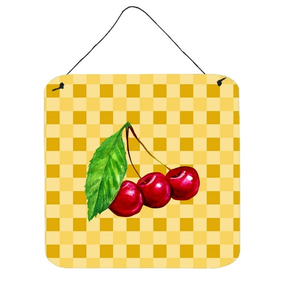 Carolines Treasures BB7224DS66 Cherries on Basketweave Wall or Door Hanging Prints 6x6 multicolor