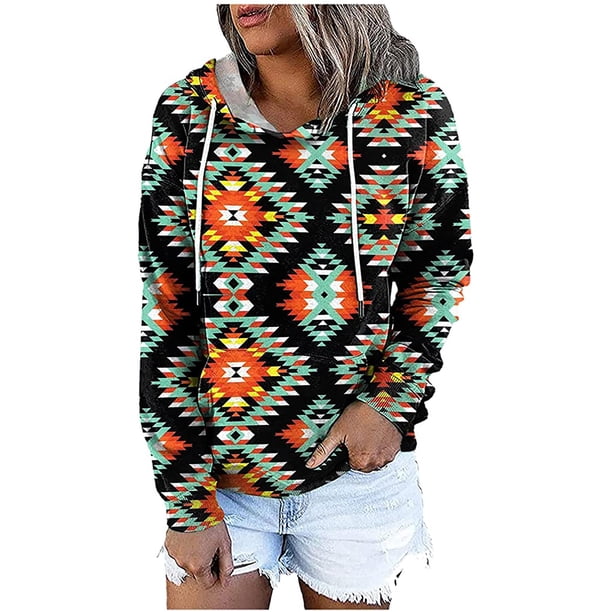 Camiseta de cuello con capucha de manga larga suelta divertida vintage para mujer Tops estampados Fridja FKASFK5618