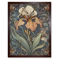 Art Nouveau Style Iris Bloom Flower Watercolour Art Print Framed Poster Wall Decor 12x16 inch