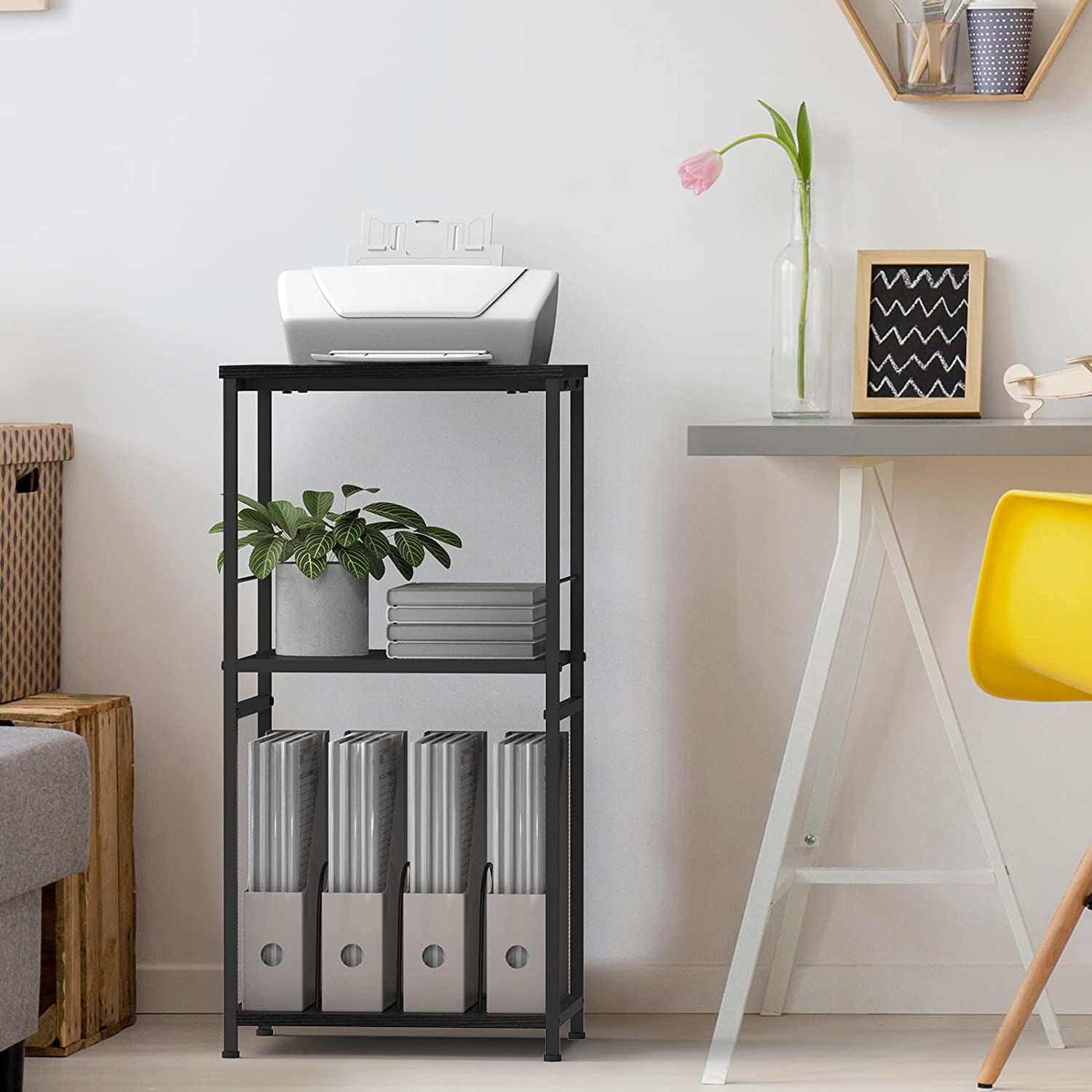Oumilen Indoor Storage Wood Rectangle End Table, Black