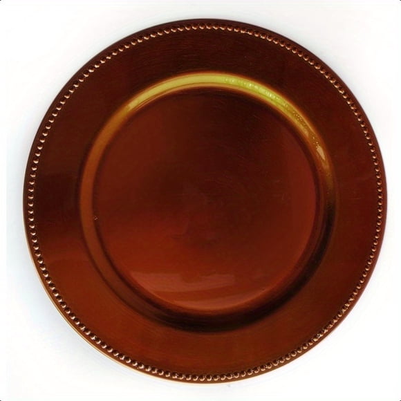 QUTETN Charge It by Jay Beaded Charger 13 Decorative Melamine Service Plate for Home Professional Dining Perfect for Upscale Events Dinner Parties Weddings Banquets Catering Copper
