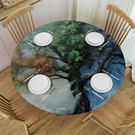 

BCIIG Swirling Mist Round Table Cover Stain Resistant Washable Indoor Outdoor Tablecloth Kitchen Dining Wedding Parties 100% Polyester Fiber 46-50