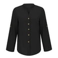 thumbnail image 4 of Baikeli Womens Cotton Button Down Shirts Rolled Up Long Sleeve Band Collar Blouse Basic Solid Office Work Shirt Liquidación Black XL, 4 of 8