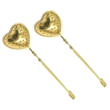 

2PCS Creative Heart Shape Tea Filter Stainless Steel Tea Strainer Tea Infuser Filter with Handle for Home Tea Party (Golden)